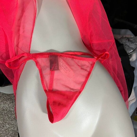 Victoria's Secret 2-Pc Neon Pink Sheer/Lace/Lace Up Babydoll Size Lg NWT - Picture 10 of 13